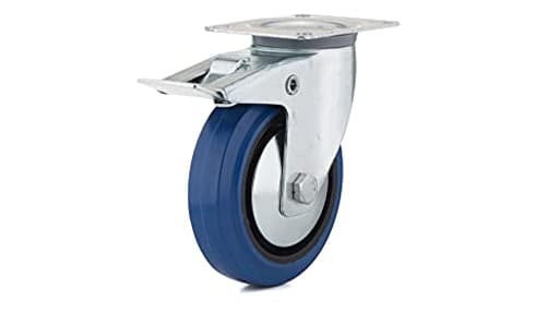 Hardware (125 mm) F08339 Industrial Elastic Rubber Swivel Casters with Double-Lock Brake, 4-29/32 Wheel Diameter, Blue