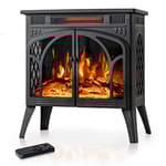 24Inch Electric Fireplace Stove , Free-Standing Infrared Fireplace Stove, Controllable 3D Flame, 4 Variable Flame&Log Colors, 1500w, 5100BTU, Black (S230B-BLACK), 23.5"L X 10.7"W X 24.3"H