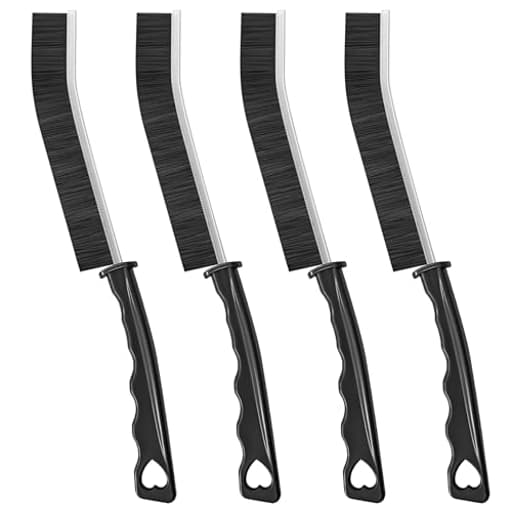 Multi-Purpose Hard Bristle Crevice Cleaning Brush -Deep Reach Gap Cleaning Tool for Household Use -Versatile, Durable, Thin Brush to Clean Tight Spaces -4 Pcs, Black