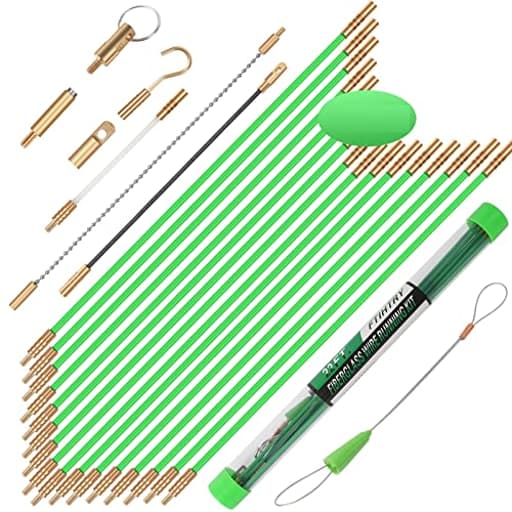 45FT Fiberglass Running Electrical Wire Cable Glow Rods Wire Pulling, Fish Rods Electrical Kit with 8 Different Attachments and Fish Tape Wire Puller Kit