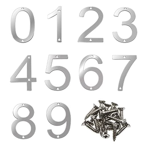 Silver House Numbers 0-9 Stainless Steel Garden Door Mailbox Decor Number Sign 2inch Modern Hollow Street Address Number Sticker for Apartment Hotel Building Room Office Brushed Number Sign
