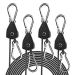 4-Pack 1/8" Adjustable Rope Hanger, Heavy Duty Ratchet Tie Down Strap with Reinforced Metal Gear, Ratcheting Pulley System Kayak Straps for Hanging Plants Grow Light and Various Tie-Down Uses