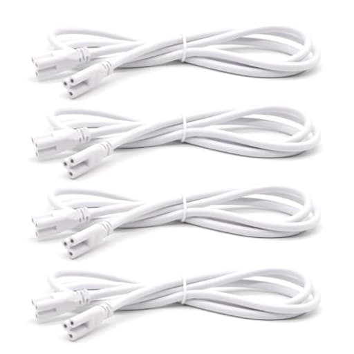 4FT 1.2 Meter T5 T8 LED Tube Light Fixture - Linkable Cords, Double End Connector Cable, Power Extension Wire for LED Integrated Single Fixture, Shop, Garage, Under Cabinet Light - Pack of 4