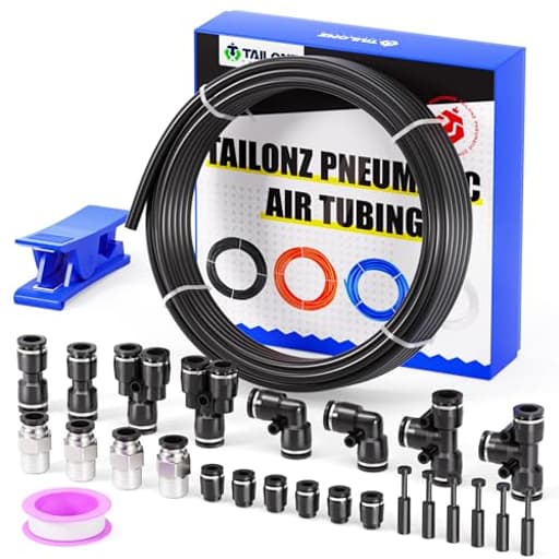 Black 1/4 Inch OD 10 Meter 32.8ft PU Polyurethane Air Tubing Kit Pipe Hose Air Line Tubing Air Hose Fittings Push to Connect Fittings