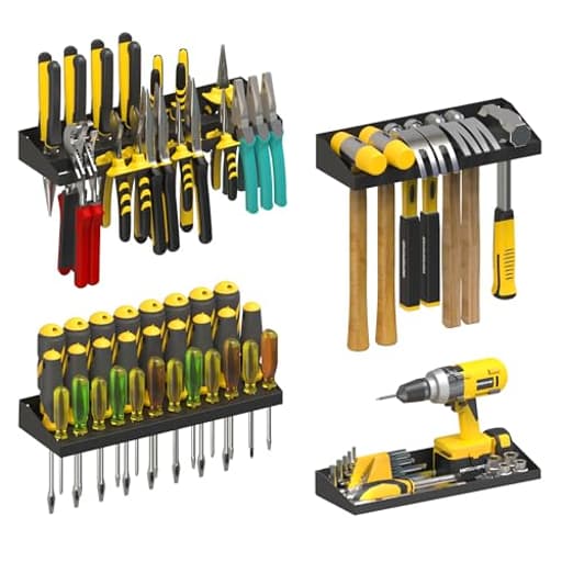 Wall Mount Hand Tool Storage Set, Screwdriver Organizer, Pliers Holder, Hammer Rack, Metal Hardware Tray for Garage Workshop Workbench - 4 Pack