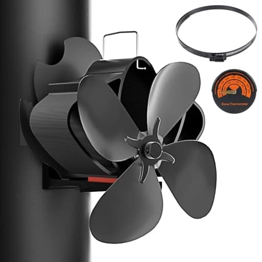 Wood Stove Fan, Magnetic Pipe Fireplace Fan, Heat Powered Fireplace Fan Non Electric, Thermal Fan for Wood/Log Burning Stove Pellet/Gas Burner, Silent Motor, W/Stove Accessories Thermometer
