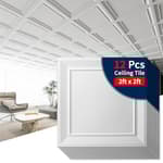 Ceiling Tiles 24 x 24 Drop Ceiling Tiles, 12 Pack Drop in High Grade PVC Wall Panels, Fire Rated, Waterproof, Light Weight, Cover 48 Sq.Ft, White