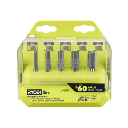 5 Pc Straight Router Bit Set