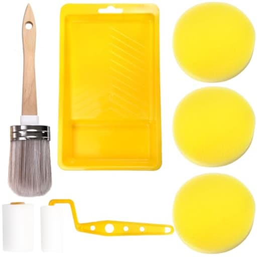 Set of 7 Paint Roller Tools, Paint Brush x 1, Roller x 2, Sponge x 3, Paint Tray Liner x 1, Paint Roller Kit for Professional or Home Owners for Chalk Painting, DIY, Furniture, Arts Craft