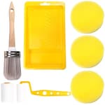 Set of 7 Paint Roller Tools, Paint Brush x 1, Roller x 2, Sponge x 3, Paint Tray Liner x 1, Paint Roller Kit for Professional or Home Owners for Chalk Painting, DIY, Furniture, Arts Craft