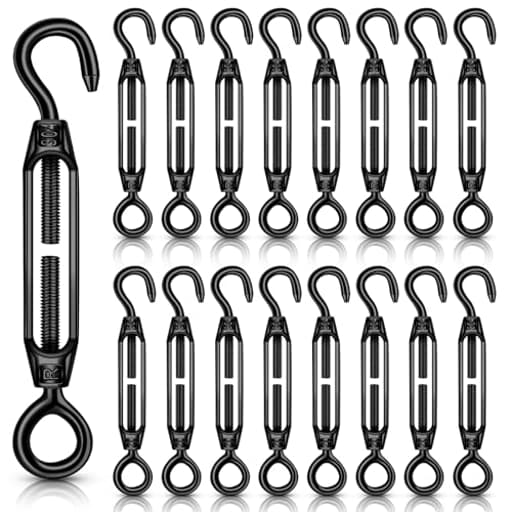 16 Pcs M6/5/4 Turnbuckle Hook and Eye 304 Stainless Steel Heavy Duty Turnbuckle for Cables Wire Rope Tension Sun Shade Railing Sail Hardware Hanging DIY String Light Tent