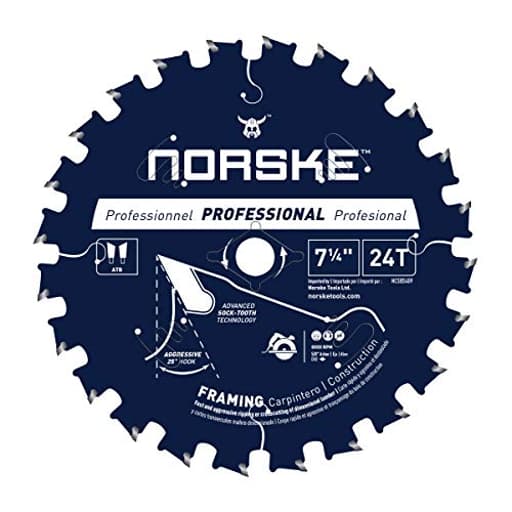 Tools NCSBS409 7-1/4 inch 24T Socktooth Ciruclar Saw Framing Blade 5/8 inch Bore with Laser Cut Diamond Knockout for Sheet Goods, Deck & Fence, Framing Lumber, Studs and Composites