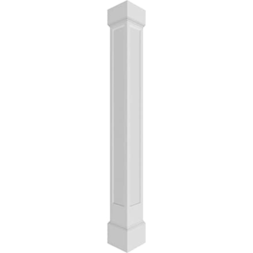 6"W x 8'H Premium Square Non-Tapered Recessed Panel PVC Endura-Craft Column Wrap Kit, Mission Capital & Base