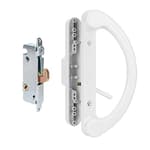 Patio Door Handle Set with Mortise Lock 45° for Replacement Mortise Style Reversible Design Non-keyed Sliding Patio Glass Door Handles, Fits 3-15/16” Screw Hole Spacing White Finish