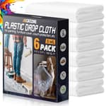 12 x 9 Ft Plastic Drop Cloths (6-Pack) - Disposable Painter's Sheeting & Tarps for Painting, Waterproof Furniture/Couch/Floor Protection