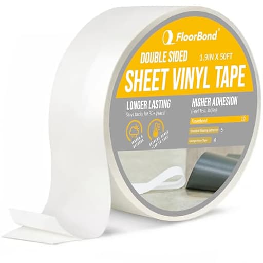 Sheet Vinyl Floor Tape 1.9”X50FT – Permanent Vinyl Flooring Adhesive Tape for Wood & Concrete Subfloors – Strong Glue Alternative for Sheet Vinyl Floor – Heavy Duty