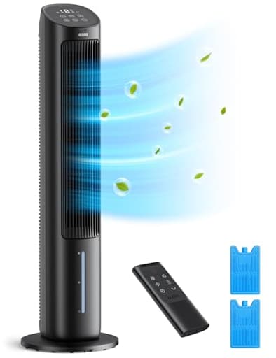 Tower Fans That Blow Cold Air, 40" Evaporative Air Cooler, Cooling Fan for Bedroom with 80° Oscillating, Remote Control, 3 Modes 4-Speed Quiet Floor Fan, Black