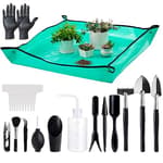 25Pcs Mini Garden Hand Transplanting Succulent Tools Set, 39.4" Thickened Repotting Mat & Plant Tag, Miniature Planting Indoor Fairy Care, Potting, Cactus, Houseplant Bonsai Tool Kit