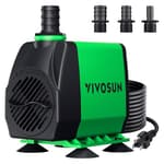 800GPH Submersible Pump(3000L/H, 24W), Ultra Quiet Water Fountain Pump with 10ft. High Lift with 6.5ft. Power Cord, 3 Nozzles for Fish Tank, Pond, Aquarium, Statuary, Hydroponics Green