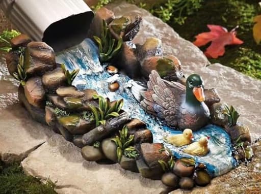 Mallard Duck Statue Splash Block Gutter Downspout Extensions Garden Decor, Decorative of Gutter Downspout Rain Concrete Pond Splash Block, Duck Family Gutter Downspout Accessory, 13.4" L x 6.3" W