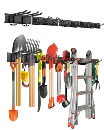 64 inches Garage Tool Organizer Wall Mount, Heavy Duty Garden Tool Organizer Rack, Hanging Storage Organization Racks Holder with 10 Hooks, for Lawn Tools, Shovel, Shed