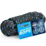3/8" 50 ft Braided Polypropylene Utility Cord, Weather Resistant Indoor Outdoor for Gardening, DIY Projects, Securing Loads, Binding, Knot Tying, Tarp Use, 250 lb Capacity - Black/Blue
