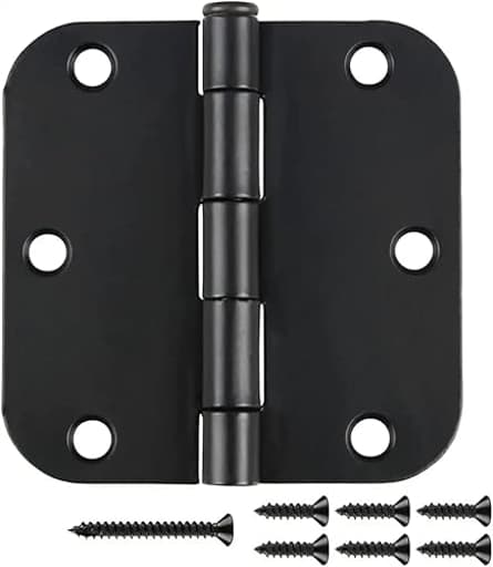 6 Pack Matte Black Interior Door Hinges Round 3.5" x 3.5 Inch 5/8" Radius Heavy-Duty Mat Hinge for Doors Standard Bedroom Work Office Door Hardware Removable Pin,Farm,Shed,Gate,Greenhouse Vent Window