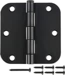6 Pack Matte Black Interior Door Hinges Round 3.5" x 3.5 Inch 5/8" Radius Heavy-Duty Mat Hinge for Doors Standard Bedroom Work Office Door Hardware Removable Pin,Farm,Shed,Gate,Greenhouse Vent Window