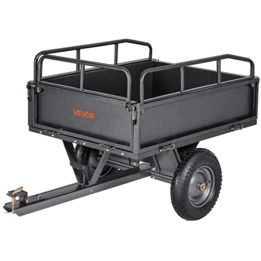 10 Cu.Ft. & 500lbs ATV Trailer Dump Cart Tow Behind, Heavy Duty Utility UTV Trailer, Tow Behind Steel Yard Dump Wagon Cart with 14" Tires for Lawn Mower Tractor