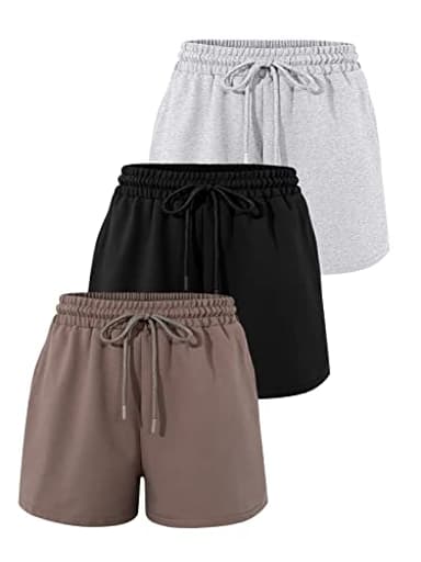 3 Pack Womens Sweat Shorts Casual Lounge Shorts Trendy Summer Running High Waisted Athletic Clothes Outfits 3 Pack:Black&Coffee&Grey L