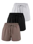 3 Pack Womens Sweat Shorts Casual Lounge Shorts Trendy Summer Running High Waisted Athletic Clothes Outfits 3 Pack:Black&Coffee&Grey L