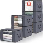 6 Pack Clothes Storage, Foldable Thick Fabric Blanket Storage Bags, Containers for Organizing Bedroom, Closet, Clothing, Comforter,Closet Organization with Handle,Grey