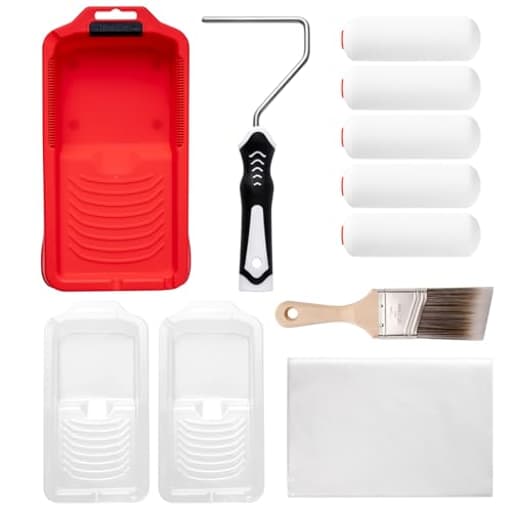 11-Piece Foam Paint Roller Kit, 4-Inch Roller with Ergonomic Handle, Magnetic Paint Tray & Liners, High-Density Foam Covers with Brush, Painting Supplies for Walls, Cabinets, and Trim