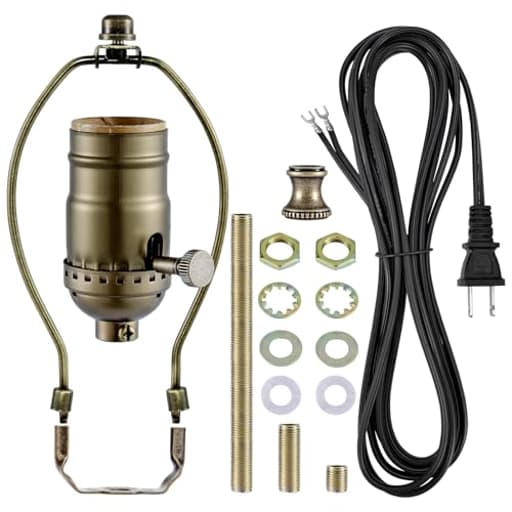 Lamp Rewire Kit,Make a Lamp or Repair Kit,3-Way Lamp Socket with Matching Cord Lamp Harp Set,Lamp Wiring Kit for Table Floor Lamp,Essential Hardware for DIY Lamp Design or Repair