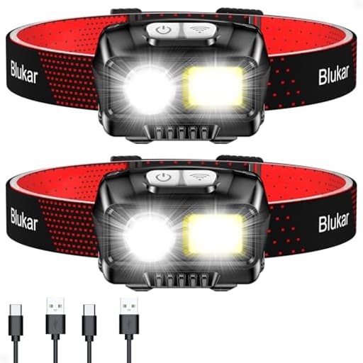 LED Headlamp Rechargeable,2000L High Lumen Super Bright Dimmable Headlight Flashlight with Motion Sensor- 8 Modes,Spotlight&Floodlight,IPX5 Waterproof for Camping,Hiking,Running,Fishing -2 Pack