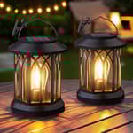 Hanging Solar Lanterns Outdoor Waterproof - 2 Pack Lanterns Decorative Outdoor Patio Decor with Clip Solar Lantern for Outside - Outdoor Lanterns for Patio Garden Waterproof Gifts for Women Mom Family