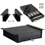 13" Electronic Cash Register Drawer with Under Counter Mounting Metal Bracket - POS, 4 Bill 5 Coin Cash Tray, Removable Coin Compartment, 24V RJ11/RJ12 Key-Lock, Media Slot, Black