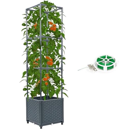 Tomato Planter with Trellis Cage Raised Garden Bed Planters Boxes with Tomato Plant Cages Support Self Watering Pots for Climbing Flowers Vegetable Vine Vegetables Patio Greenhouse Indoor Outdoor