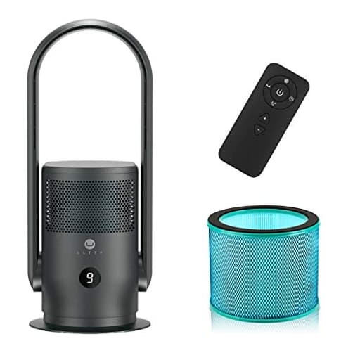 ULTTY Bladeless Tower Fan and Air Purifier in one, 90° Oscillating Bladeless Fan with Remote, Touch, 8H Timer, Floor Fans for Bedroom Whole Room Home Office R021, Black