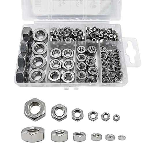 210PCS 304 Stainless Steel Hex Nuts Assortment Kit for Screw Bolt with 6 Sizes DIN 934 (M3 M4 M5 M6 M8 M10) Great Replacement Fasteners for Professionals, Repairmen or DIY, Meet Your Every Needs