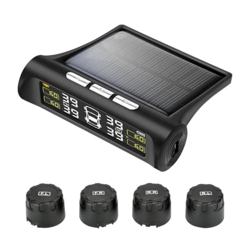 Tire Pressure Monitoring System - TPMS Tire Pressure Monitor System with Solar Charger, TPMS with 4 External sensors & 5 Alarm Modes, LCD Real-time Display, Auto Sleep Mode, Easy to Install