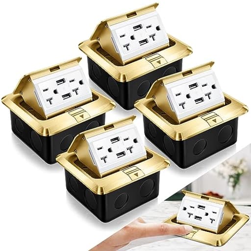 4 Pack Pop up Floor Electrical Outlet Cover Box Kit with 4.8A USB Charger 20Amp Waterproof Weatherproof Floor Tamper Resistant Outlet Receptacle for Countertop Home