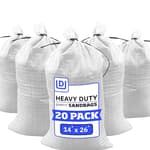 Heavy Duty Sand Bags with Tie Strings Empty Woven Polypropylene Sand-Bags for Flood Control with 1600 Hours of UV Protection, 50 lbs Capacity, 14x26 inches, White, Pack of 20