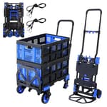 2 in 1 Folding Hand Truck with 2 Folding Basket,330lbs Capacity Heavy Duty Hand Truck,with Telescoping Handle and Rubber Wheels,Portable Dolly Cart with Bungee Cords for Moving,Travel,Shopping