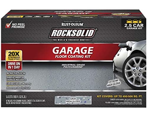 293513 RockSolid Polycuramine Garage Floor Coating, 2.5 Car Kit, High Gloss Gray