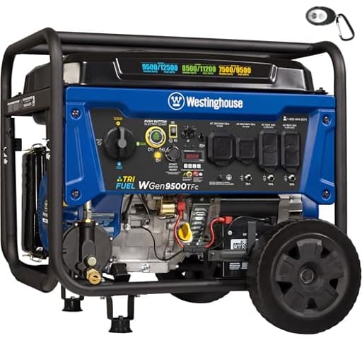 12500 Peak Watt Tri-Fuel Home Backup Portable Generator, Remote Electric Start, Transfer Switch Ready, Gas, Propane, and Natural Gas Powered