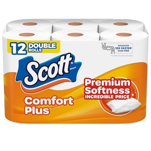 ComfortPlus Toilet Paper, 12 Double Rolls, 231 Sheets per Roll, Septic-Safe, 1-Ply Toilet Tissue