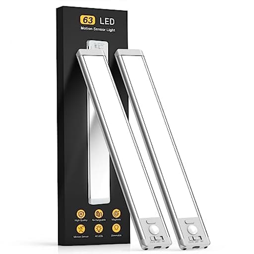 Under Cabinet Lighting, 14.7" Rechargeable Motion Sensor Light Indoor, 2 Pack Magnetic Dimmable Closet Lights, Wireless Under Counter Lights for Kitchen, Stairs,Hallway