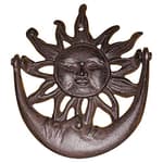 Sun and Moon Front Door Knocker Cast Iron Rustic, Brown