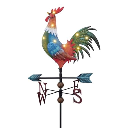Garden Decor with Solar Outdoor Lights, Metal Rooster Weathervane Decorations for Outside, Red Yard Art Sign Decorative Garden Stake for Outdoor Fall Decor Lawn, Gifts for Mom